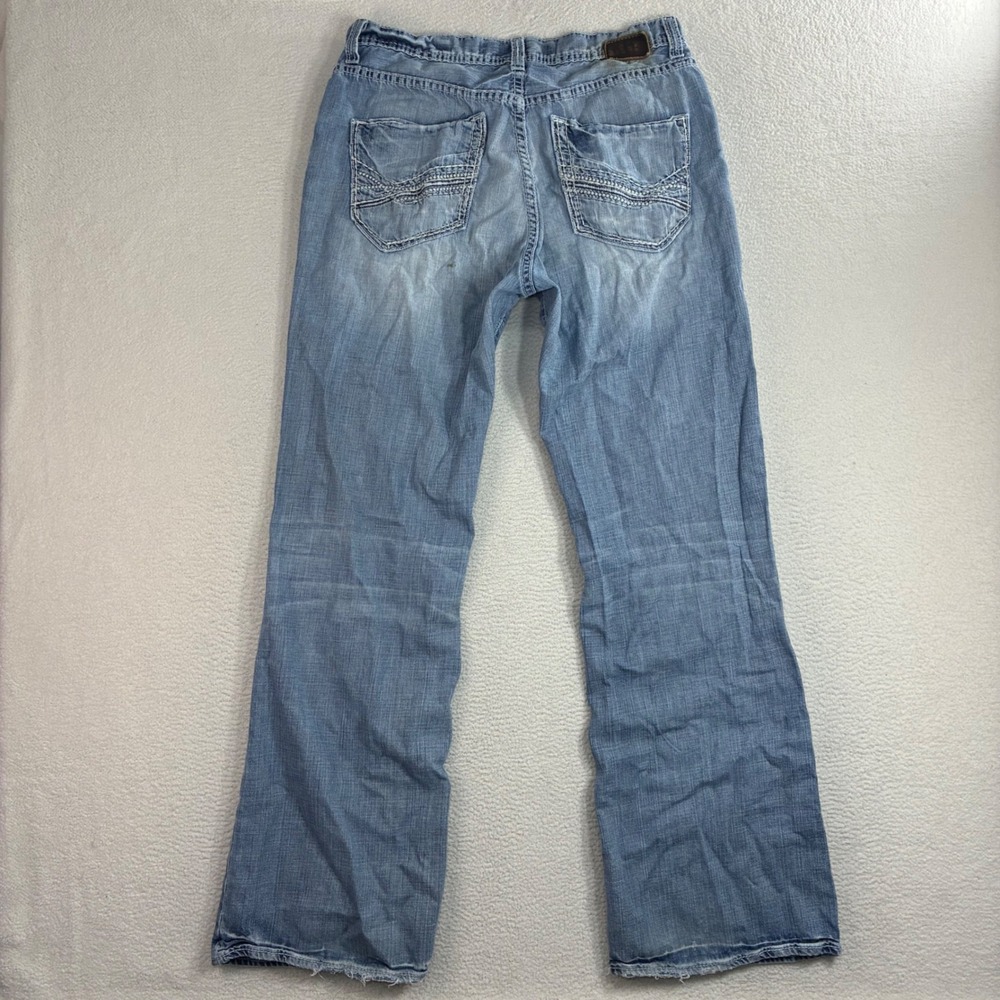 BKE Tyler Bootleg Jeans Men 34x34 Blue Fade Whiskered Distressed Western Bootcut - Picture 2 of 10